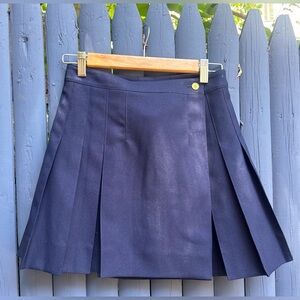Adjustable Navy Blue Pleated Skirt School Girl XS